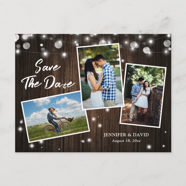 Rustic Wood Wedding Save The Date Photo Postcards (Front)