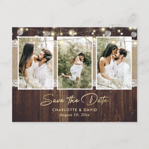 Rustic Wood Wedding Save The Date Photo Postcards