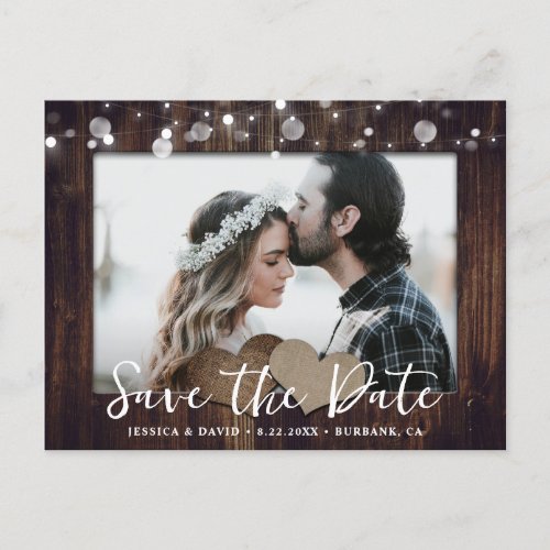 Rustic Wood Wedding Save The Date Photo Postcards