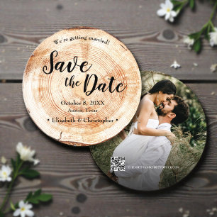 Rustic Wood Wedding Save the date photo QR code Invitation
