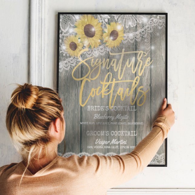 Rustic Wood Wedding Signature Cocktail Drink Menu Poster (Creator Uploaded)