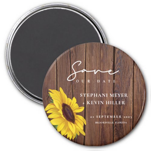 Rustic Wood Wedding Sunflower Save The Date Magnet