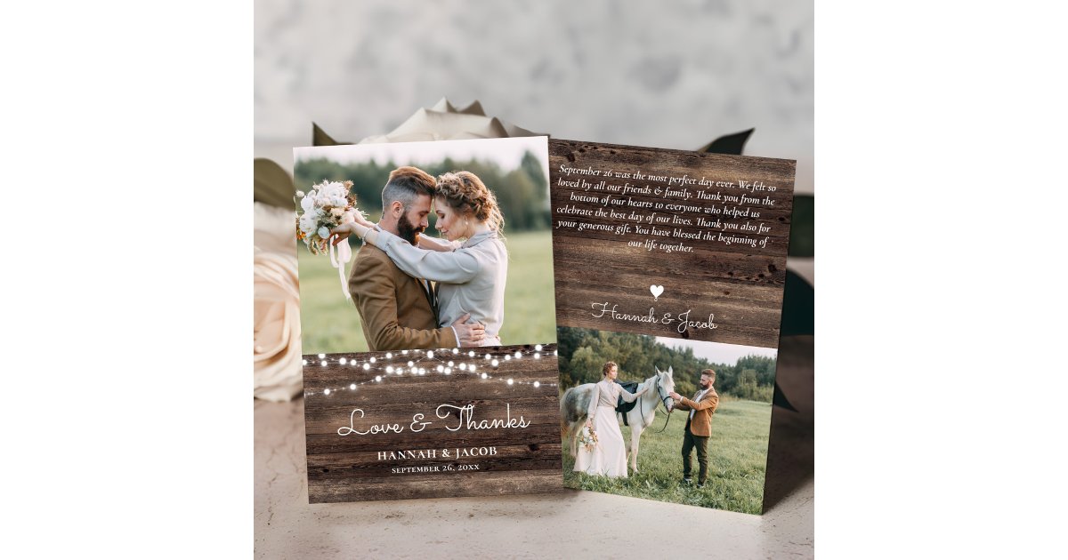 Rustic Wood Wedding Thank You Card | Zazzle