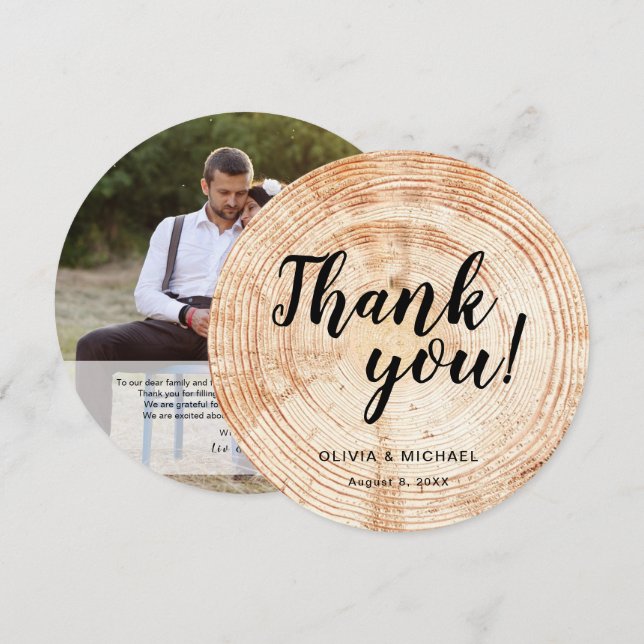 Rustic Wood Wedding Thank you Custom Photo Message Card (Front/Back)