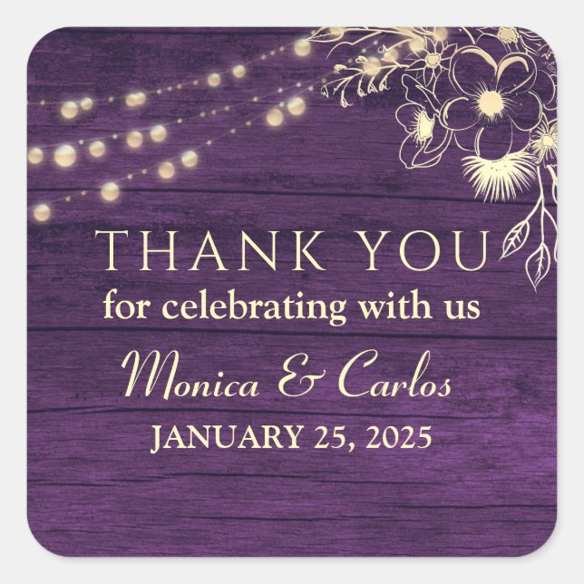 Rustic Wood Wedding Thank You Square Sticker (Front)