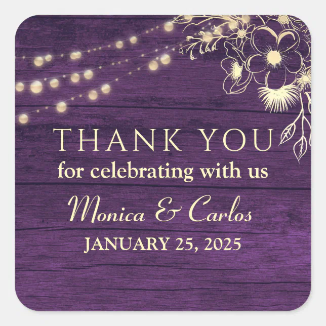 Rustic Wood Wedding Thank You Square Sticker | Zazzle