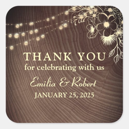 Rustic Wood Wedding Thank You Square Sticker