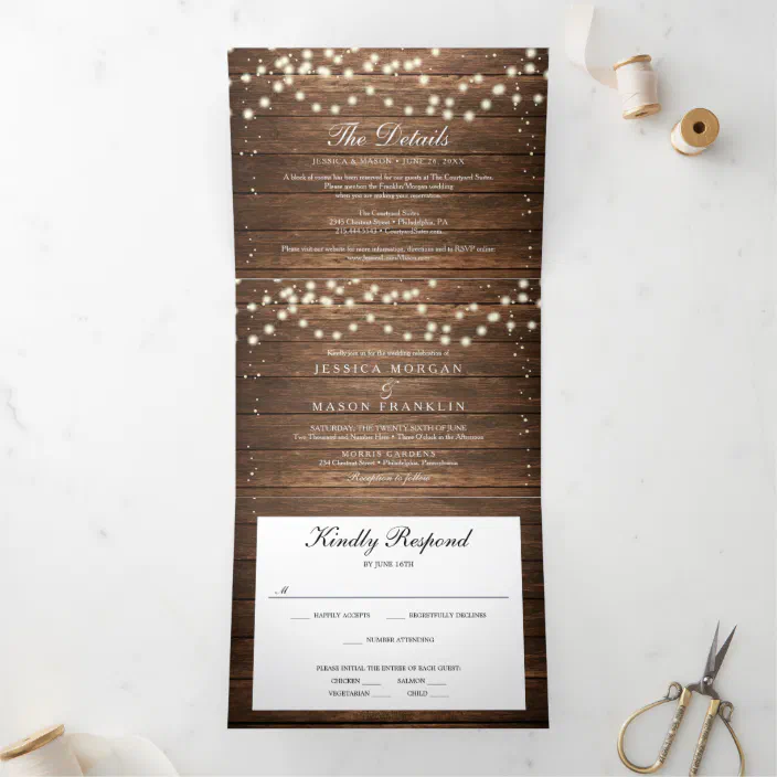 Rustic Country Eucalyptus Vase Cotton Wood Wedding Invitations with RSVP Option Quantity of 50 