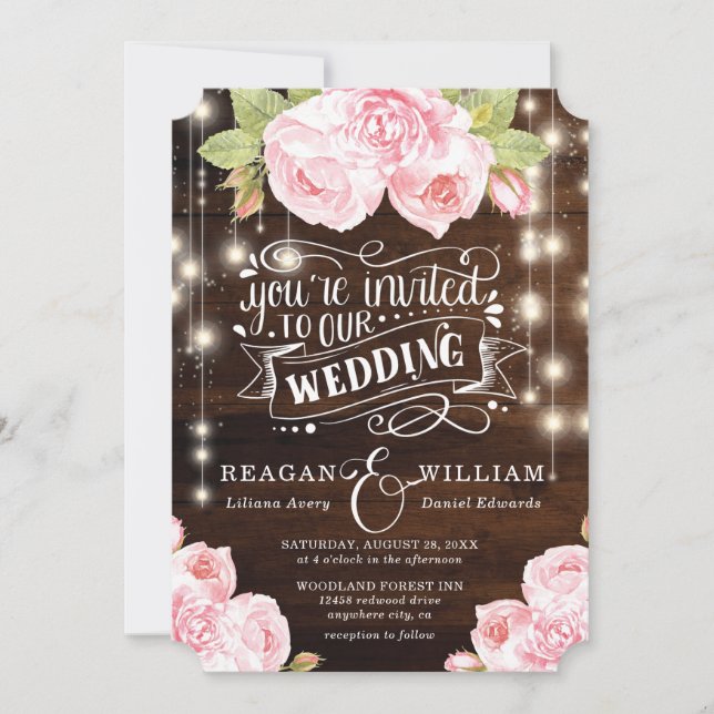 Rustic Wood Wedding Vintage Typography Invitation (Front)