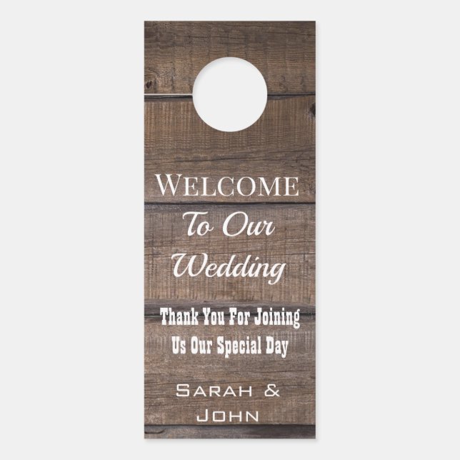Rustic Wood Wedding Welcome Door Hanger (Front)