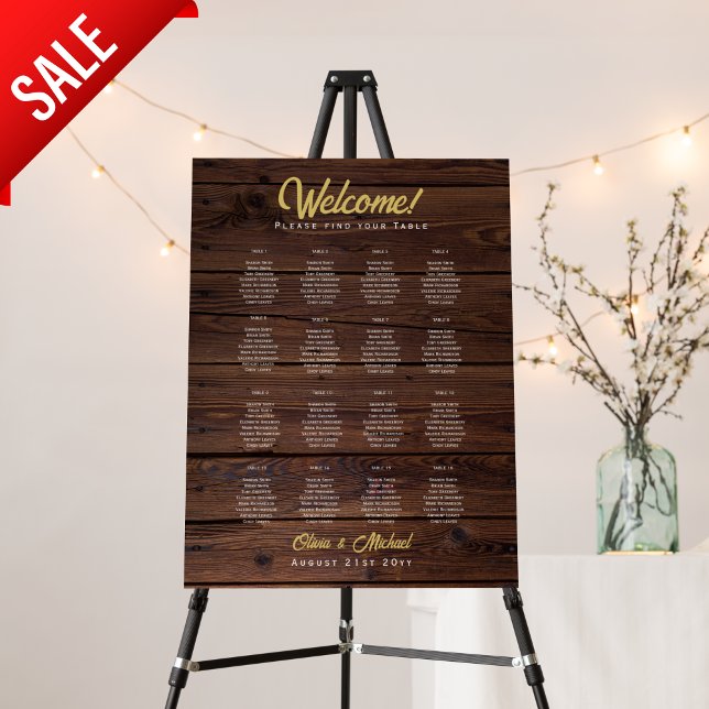 Rustic Wood Wedding Welcome Seating Chart 16 Table Foam Board (Creator Uploaded)