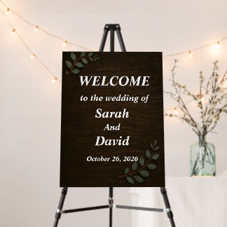 Rustic Wood Wedding Welcome Sign with Eucalyptus L