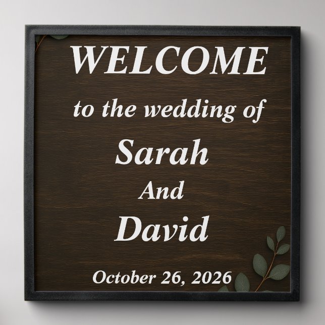 Rustic Wood Wedding Welcome Sign with Eucalyptus L Peel And Stick Photo Tile (Front Set)