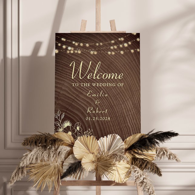 Rustic Wood Wedding Welcome Sign with String Light (Creator Uploaded)