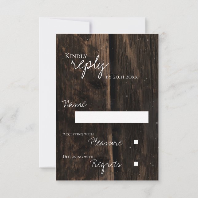 Rustic Wood Wedding with String Lights Reply by RSVP Card (Back)