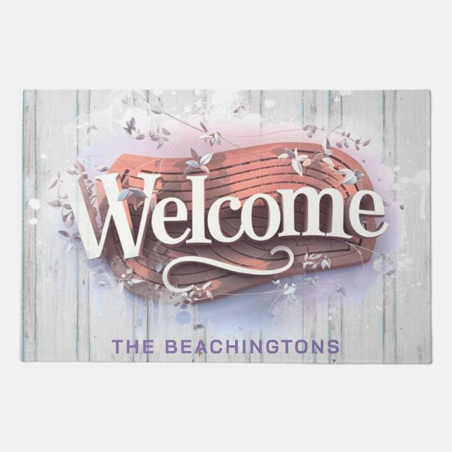 *~* Rustic Wood WELCOME AP80 Family Name Doormat (Front)