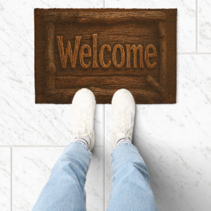 Rustic Wood Welcome Doormat Fiber Doormat