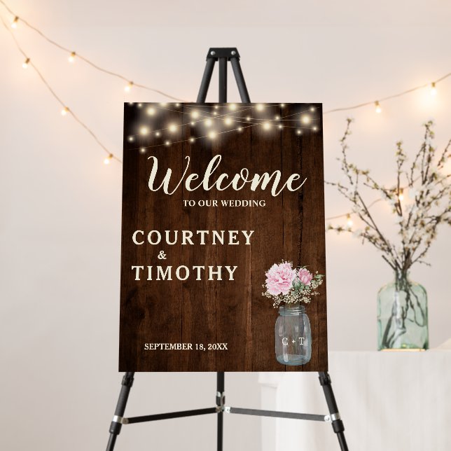 Rustic Wood Welcome Mason Jar Wedding Foam Board (In Situ (Stand))