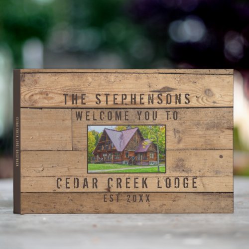 Rustic Wood Welcome Photo Personalized Guest Book