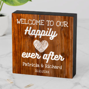 Rustic Wood Welcome To Our Happily Ever After Wooden Box Sign