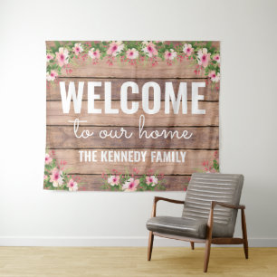 Rustic Wood Welcome To Our Home Personalized Tapestry