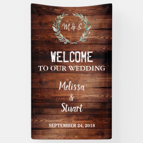 Rustic wood Welcome to our Wedding monogram Banner