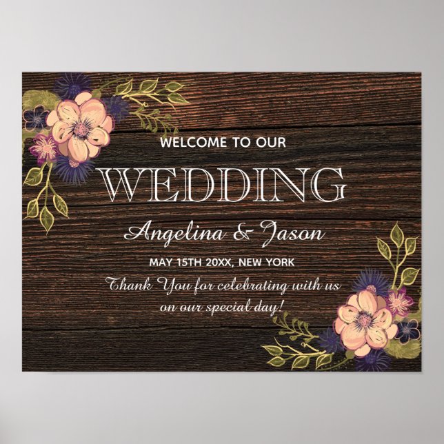 Rustic Wood Welcome Wedding Poster (Front)