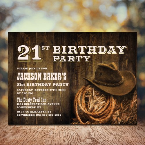 Rustic Wood Western 21st Birthday Party Invitation