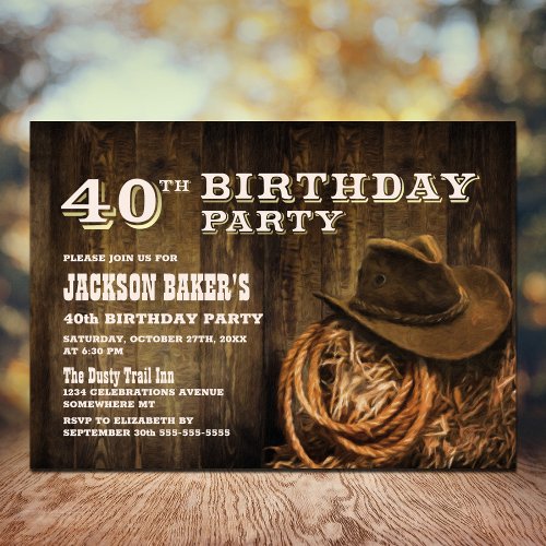 Rustic Wood Western 40th Birthday Party Invitation