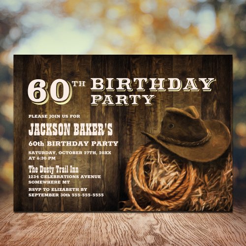 Rustic Wood Western 60th Birthday Party Invitation