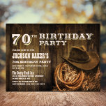 Rustic Wood Western 70th Birthday Party Invitation<br><div class="desc">Invite your friends and loved ones to your 70th birthday party with this rustic wood western invitation.</div>