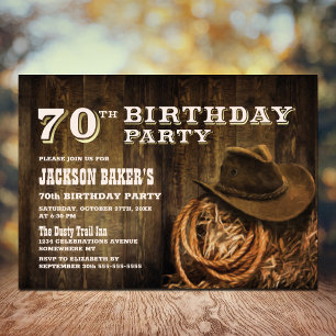 Rustic Wood Western 70th Birthday Party Invitation
