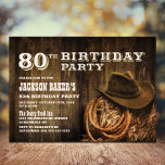 Rustic Wood Western 80th Birthday Party Invitation<br><div class="desc">Invite your friends and loved ones to your 80th birthday party with this rustic wood western invitation.</div>