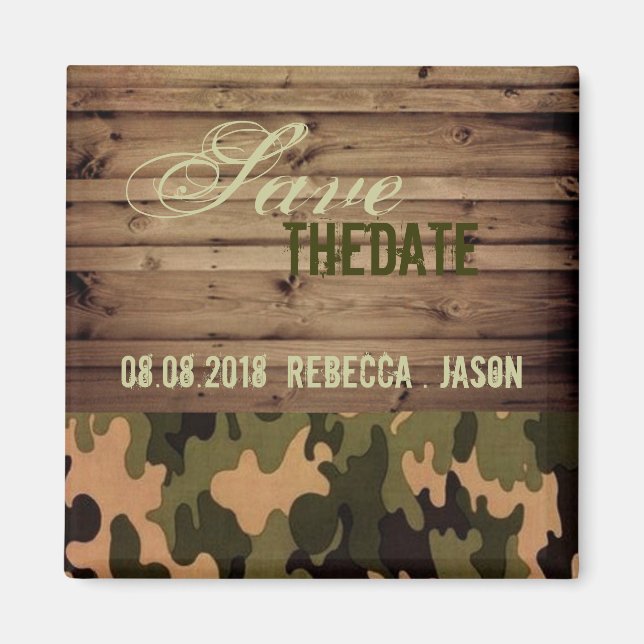 rustic wood western Camo Wedding save the date Magnet (Front)