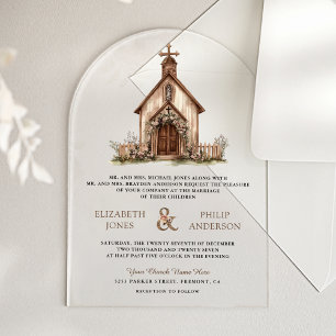 Rustic Wood Western Chapel Wedding Acrylic Invitations