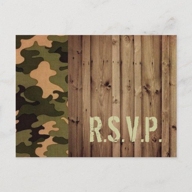 rustic wood western country Camo Wedding rsvp Invitation Postcard (Front)