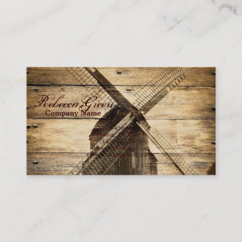 rustic wood western country farm windmill business card