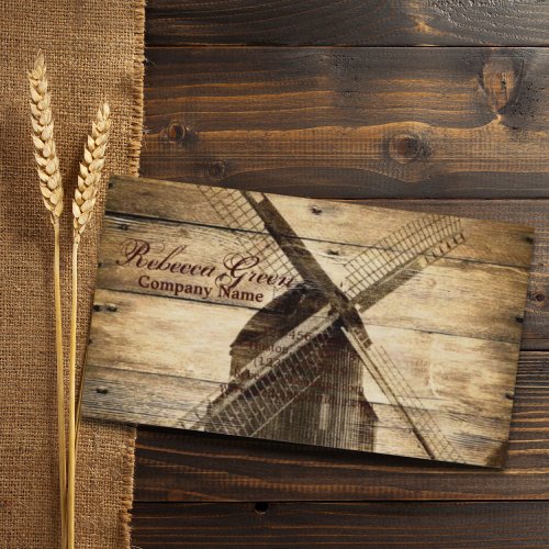 rustic western woodgrain windmill country business card