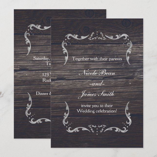 Rustic Wood Western Elegance Romantic Wedding Invitation (Front/Back)