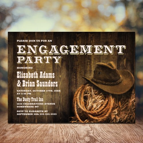 Rustic Wood Western Engagement Party Invitation