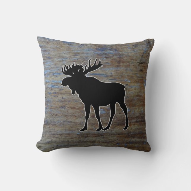 Rustic Wood Western | Moose Animal Throw Pillow (Front)