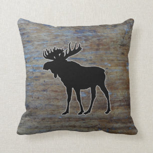 Rustic Wood Western Moose Animal Throw Pillow