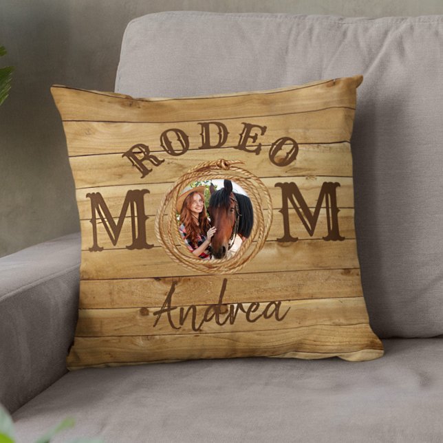 Rustic Wood Western Rodeo Mom Photo  Throw Pillow (Creator Uploaded)