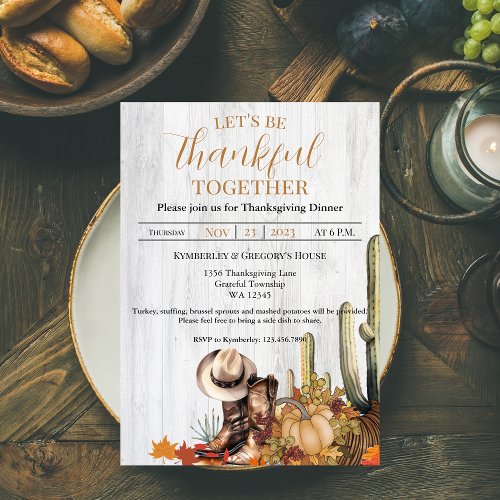 Rustic Wood Western Themed Thanksgiving Dinner Invitation
