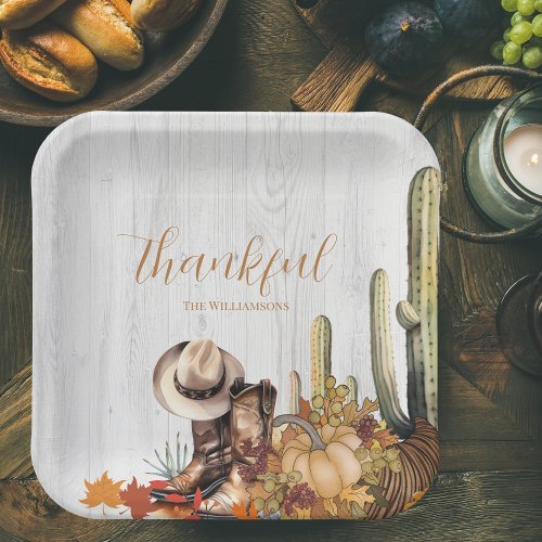 Rustic Wood Western Themed Thanksgiving Dinner Paper Plates