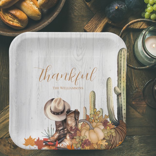 Rustic Wood Western Themed Thanksgiving Dinner Paper Plates (Creator Uploaded)