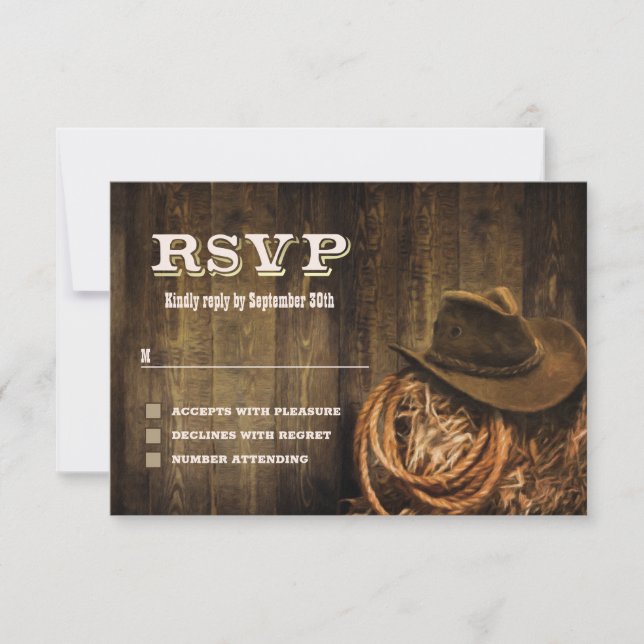 Rustic Wood Western Wedding RSVP Card (Front)