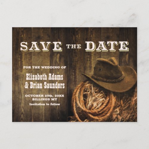 Rustic Wood Western Wedding Save_the_Date Announcement Postcard