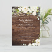 Rustic Wood White Champagne Floral Lights Wedding Invitation (Standing Front)