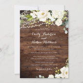 Rustic Wood White Champagne Floral Lights Wedding Invitation (Front)